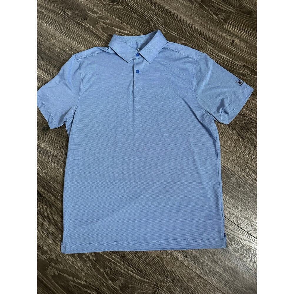 Spyder Activewear Polo Shirt Large Men's Striped Blue Short Sleeve